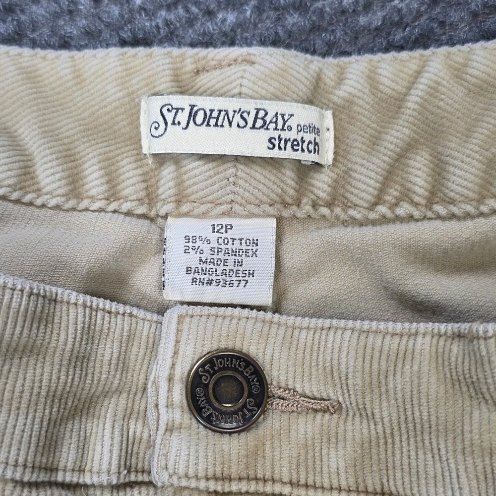 St. John's Bay Corduroy Straight Leg Pants Women's Size 12P Tan Beige Stretch - Picture 3 of 11